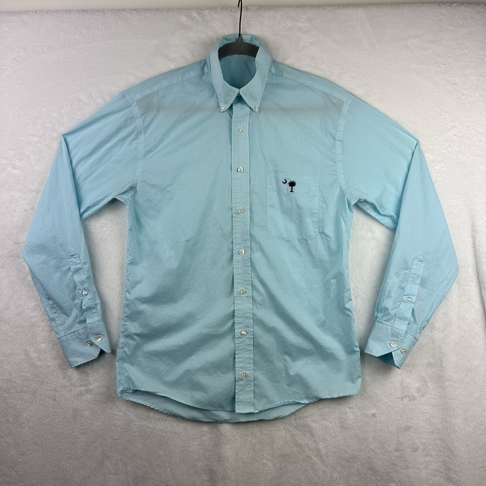 Palmetto Moon Mens Shirt M Green White Check Button Down Collar Long Sleeve
